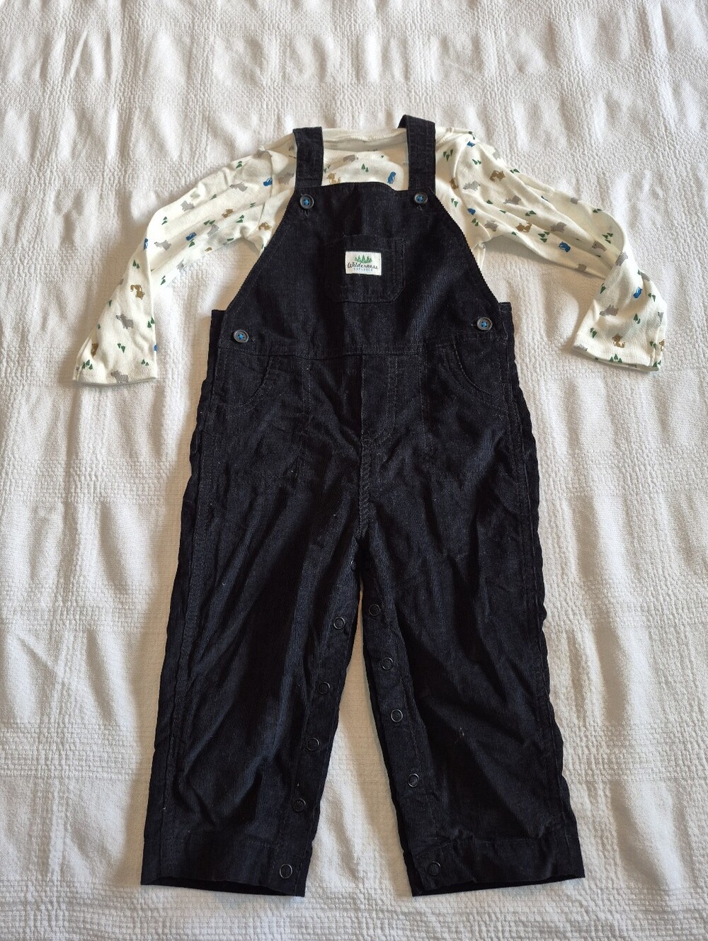 Child of Mine boys 24 months overall black corduroy pants long sleeve shirt EUC
